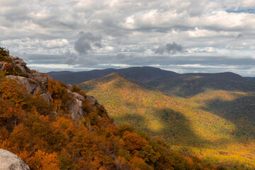 Aerial View of Fall Trees with Foliage in the Distance at Old Rag