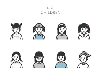 女の子の上半身アイコンのイラストセット