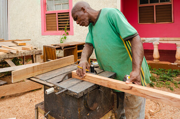 Cutting Wood With An Old Electric Saw