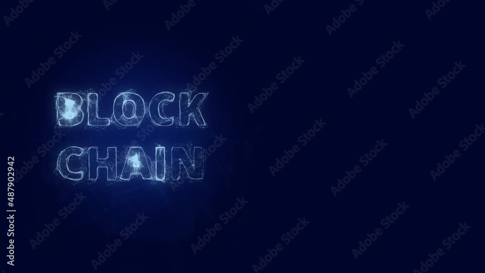 Poster Block Chain attack title with plexus effect. Connected lines with dots. Lines title plexus