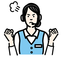 両手を上げて怒っているオペレーターの若い女性
