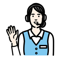 片手を上げて笑顔で挨拶をしているオペレーターの若い男性
