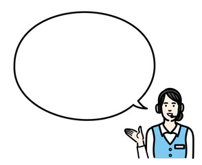 吹き出しで説明をするオペレーターの若い女性
