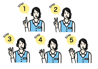 手順について説明をしているオペレーターの若い女性のセット
