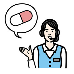 処方薬の説明をしているオペレーターの若い女性
