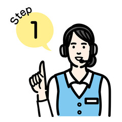 ステップ1 手順について説明をしているオペレーターの若い女性
