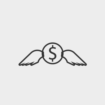 Dollar fly vector icon solid grey