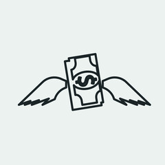 Money fly vector icon solid grey