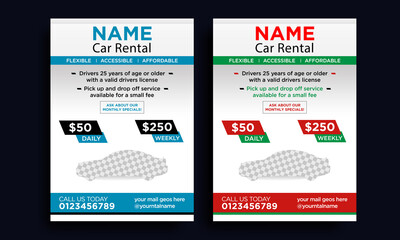 Automotive car rental flyer, Auto service Brochure template, Rent a Car flyer banner