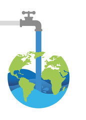 Tap of water filling an earth globe Vector