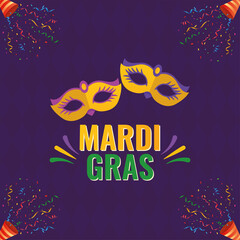 Mardi gras invitational poster with pair of carnival mask Vector