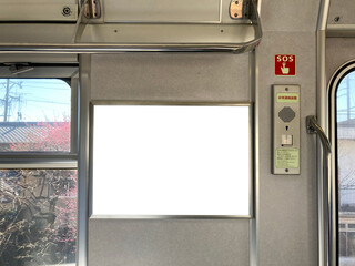 電車の車内のドア付近の交通広告　サイネージ　空白テンプレート素材 - obrazy, fototapety, plakaty