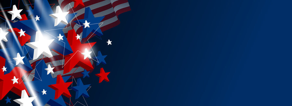 Abstract USA background design independence day banner star 3d vector illustration