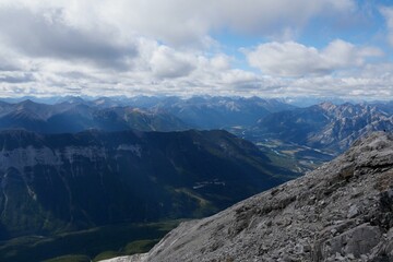 Bow Valley and Sulphur Mountain view at the summit of Mount Rundle