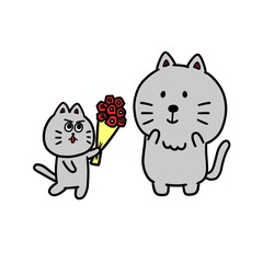 ネコ　花束　プレゼント　2匹
