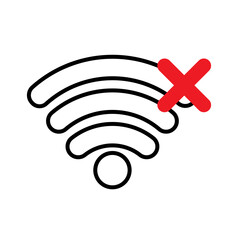 No wifi icon. Wi-Fi with a red cross. Communication technology. Internet network. Vector illustration. stock image. 