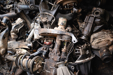Fototapeta na wymiar stack old car parts in used are good condition in shop for sale bring to repair.