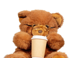 Teddy Bear Cute, Furphy and Funny with Coffee Cup. File With Clipping Path.