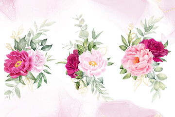 Watercolor Floral Arrangement collection with Hand Drawn Flower and leaves