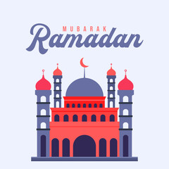 ramadan mubarak, mosque flat illustration
