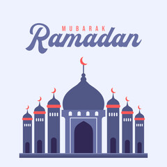 ramadan mubarak, mosque flat illustration