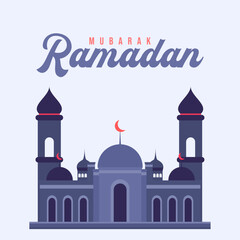 ramadan mubarak, mosque flat illustration