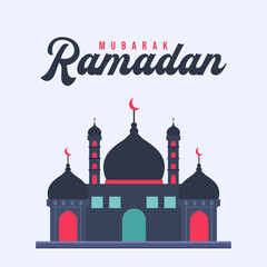 ramadan mubarak, mosque flat illustration