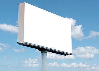Outdoor billboard on blue sky background with clipping path