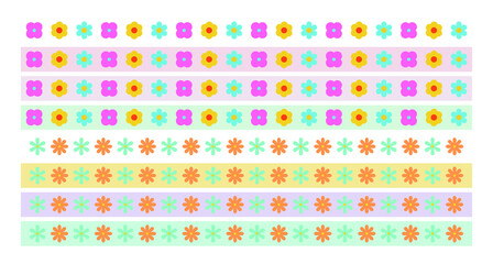 Label decoration set of colorful floral illustrations. Tape sticker with floral design.