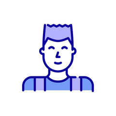 Young teenager boy with short hair wearing a t-shirt. Avatar profile picture. Pixel perfect, editable stroke color icon
