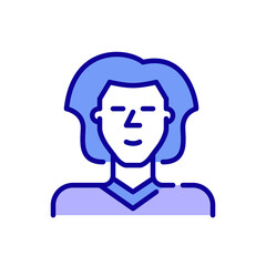 Cute young man with long hair. Pixel perfect, editable stroke color avatar icon
