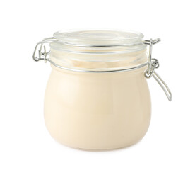 Mayonnaise in glass jar isolated on white