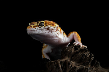 Leopard gecko on a black background