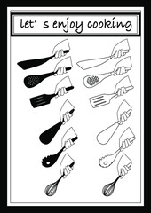 let's enjoy cooking 1
set of kitchen tools and hands
