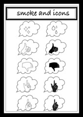 set of hand and smoke icons 
good and bad and one point