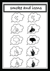 set of hand and smoke icons 
good and bad and one point