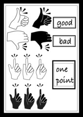 set of hand drawn icons 
good and bad and one point