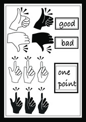 set of hand drawn icons 
good and bad and one point