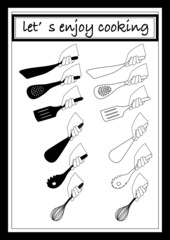 let's enjoy cooking 1
set of kitchen tools and hands