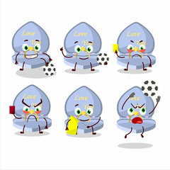 Blue love ring box cartoon character working as a Football referee