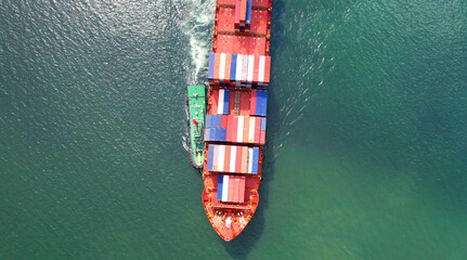 high angle view of the shipping system transport containers by cargo ships, international transport, export-import business, logistics
