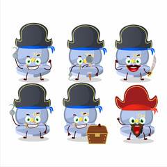 Cartoon character of blue love ring box with various pirates emoticons