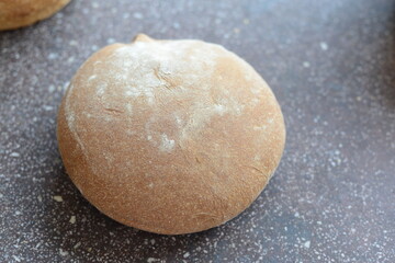 Freshly baked round bread.