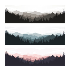 Illustration set of mountain landscapes Designs for posters, flyers, cards, banners, vector illustrations.