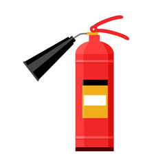 Red tank of fire extinguisher in flat design on white background.
