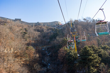 Cable cars going up the mountain to the Great Wall of China, Mutianyu, Beijing, China