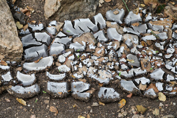 Grey dried and cracked ground earth background. Closeup of dry fissure dark ground. erosion. High...