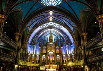 Architectural detail of Notre-Dame Basilica, a basilica in the historic district of Old Montreal....