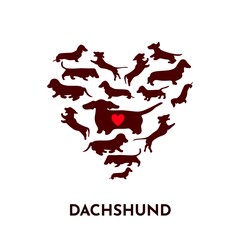 Silhouette of Dachshund in shape of heart.