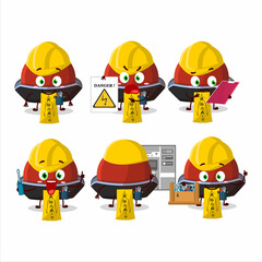 Professional Lineman red vampire hat cartoon character with tools